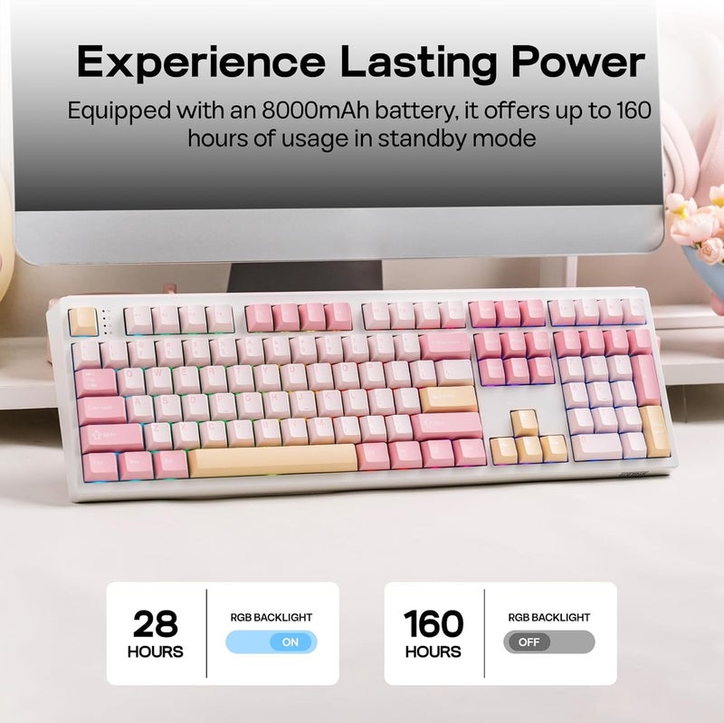 EPOMAKER TH108 Full Size Mechanical Keyboard, Wireless Gaming Keyboard with 8000mAh Battery, Creamy Gasket, 108 Keys, Hot Swap, Custom Driver, RGB Backlight (Pink, Sea Salt Silent) - Image 4